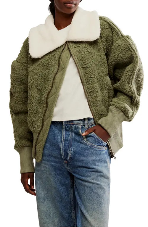 Free People Cozy Up Textured Fleece Cardigan in Crystal Kelp Combo at Nordstrom, Size X-Small | Nordstrom