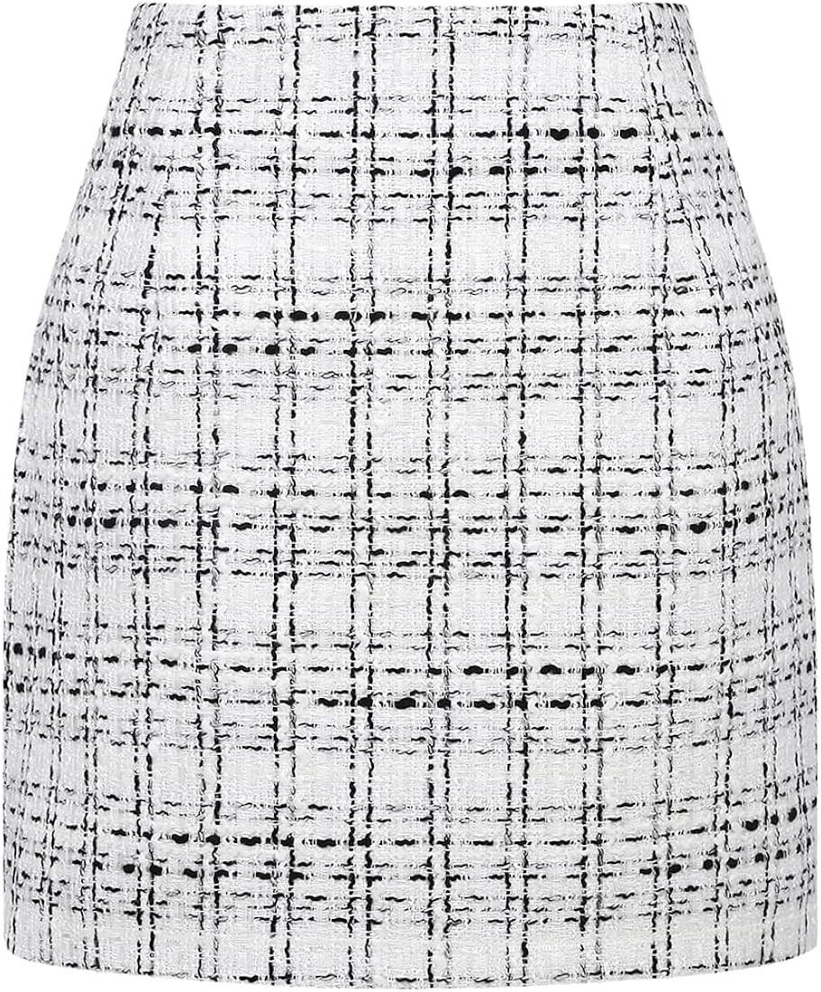 IDEALSANXUN Womens High Waist Plaid Skirt Bodycon Pencil Wool Mini Skirts | Amazon (US)