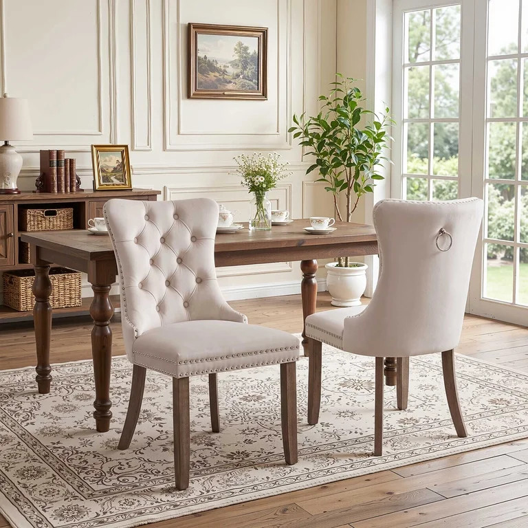 PAPROOS Upholstered Dining Chairs Set of 2, Velvet Dining Chairs with Button-Tufted Back, Back Ri... | Walmart (US)