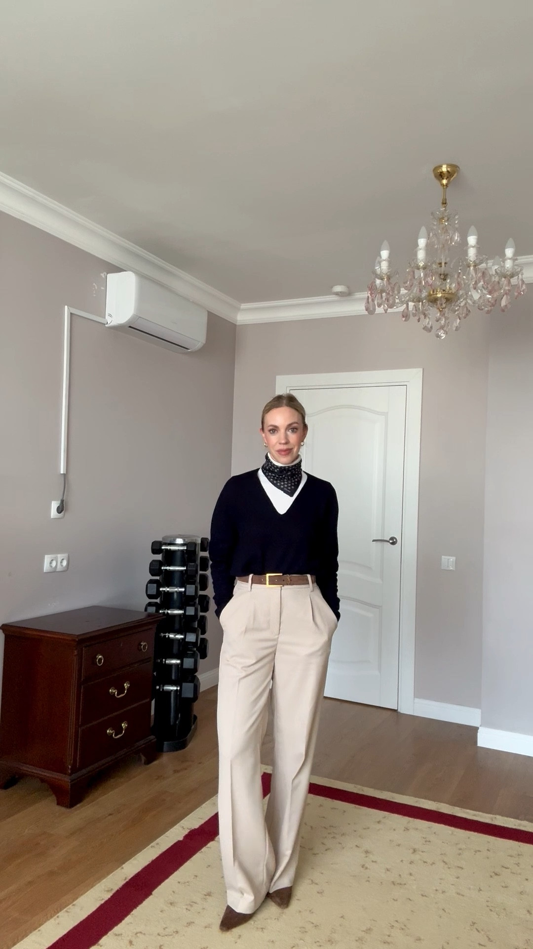 Spring work outfit, business casual workwear, @Zara navy blue sweater, silk scarf outfit, H&M suede slingbacks 

#LTKWorkwear #LTKOver40 #LTKSeasonal