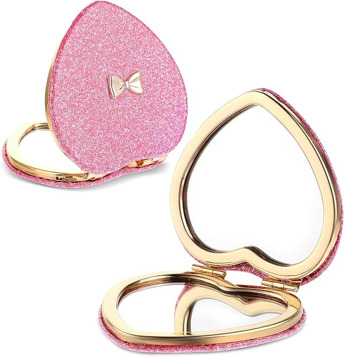 Pink Compact Mirror, Double-Sided Heart Compact Mirror, Magnetic Folding Purse Mirrors Compacts f... | Amazon (US)