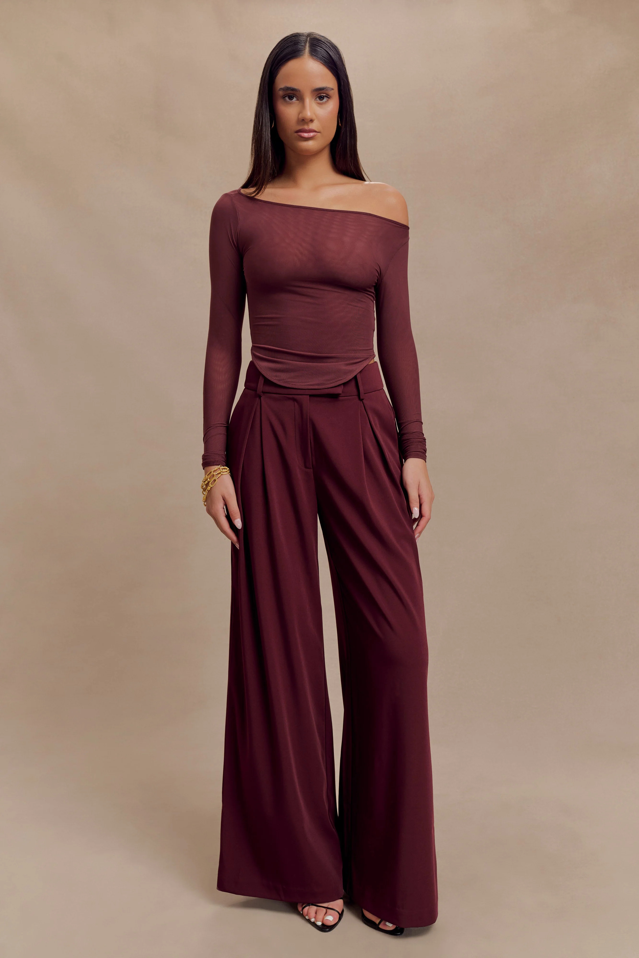 Colette Boat Neck Mesh Top - Mahogany | MESHKI US