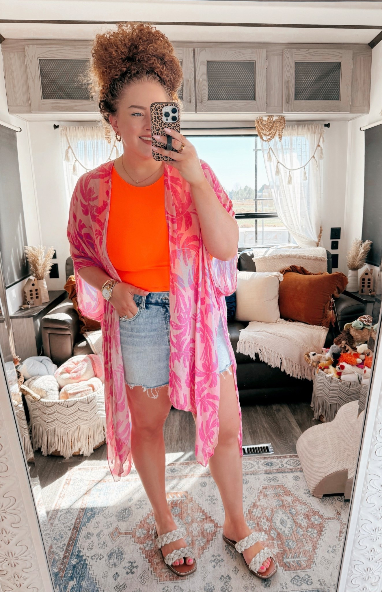 This outfit is such a bright, fun moment 💖☀️ Perfect for days when you want to add a pop of color and not overthink it 🤩 summer outfit | colorful outfit | bright outfit | tropical outfit | vacation outfit | beach vacation outfit | poolside outfit | resort wear | amazon fashion | amazon outfit | pink palm print kimono | tropical kimono | printed kimono outfit | neon orange tank | bright tank top outfit | color pop outfit | light wash denim shorts | buckle denim shorts | denim shorts outfit | casual summer outfit | statement outfit | bold colors outfit | fun summer style | braided sandals outfit | bling sandals | sparkly sandals | boho summer outfit | easy outfit idea | travel outfit | weekend outfit | affordable fashion | amazon finds

#LTKootd #LTKSaleAlert #LTKMidsize