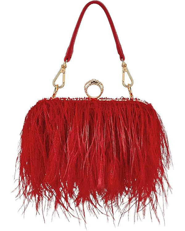 Tessco Women Ostrich Feather Tote Bag Fluffy Purse Clutch Feather Evening Handbag for Wedding | Amazon (US)