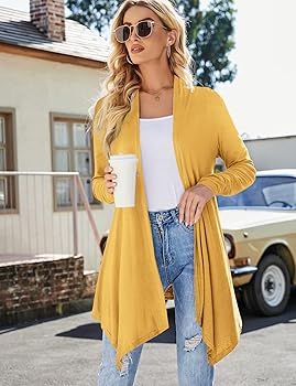 Women's Draped Front Open Cardigan Casual Long Sleeve Lightweight Cardigan Sweaters Duster | Amazon (US)