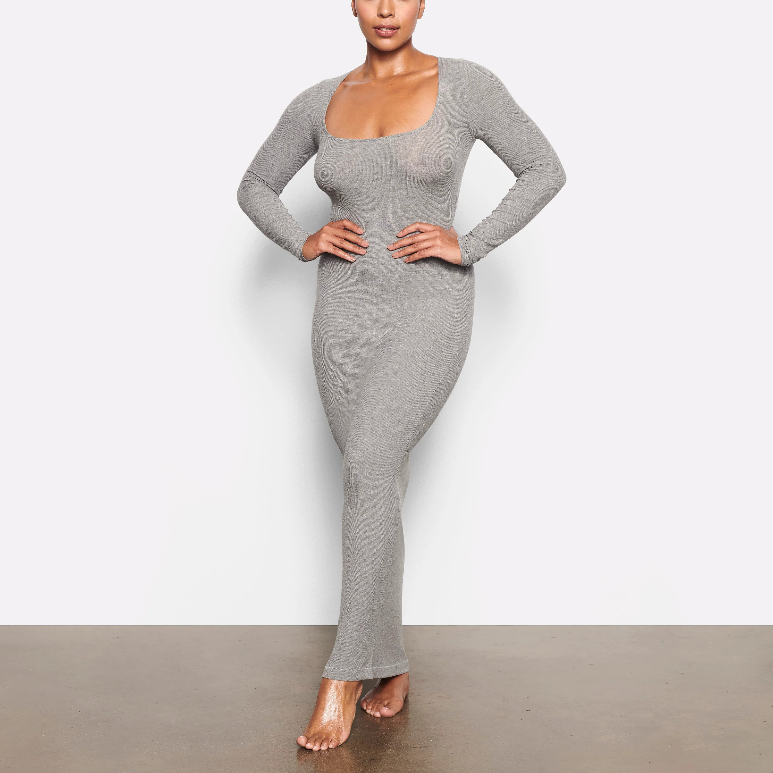 SKIMS Long Sleeve Dress | Grey | Medium | Soft Lounge | SKIMS (US)