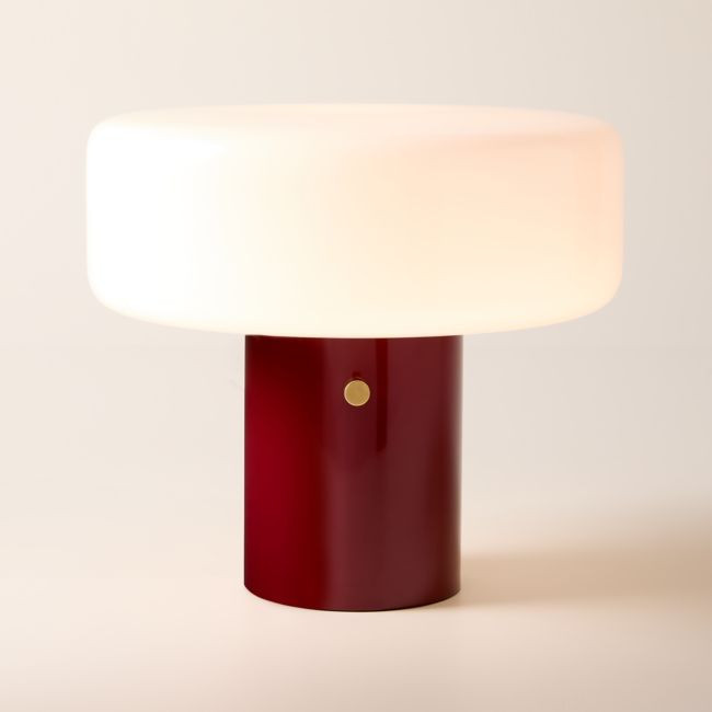 Pill High Gloss Oxblood Red Iron Table Lamp with Glass Shade by Bill Curry | CB2