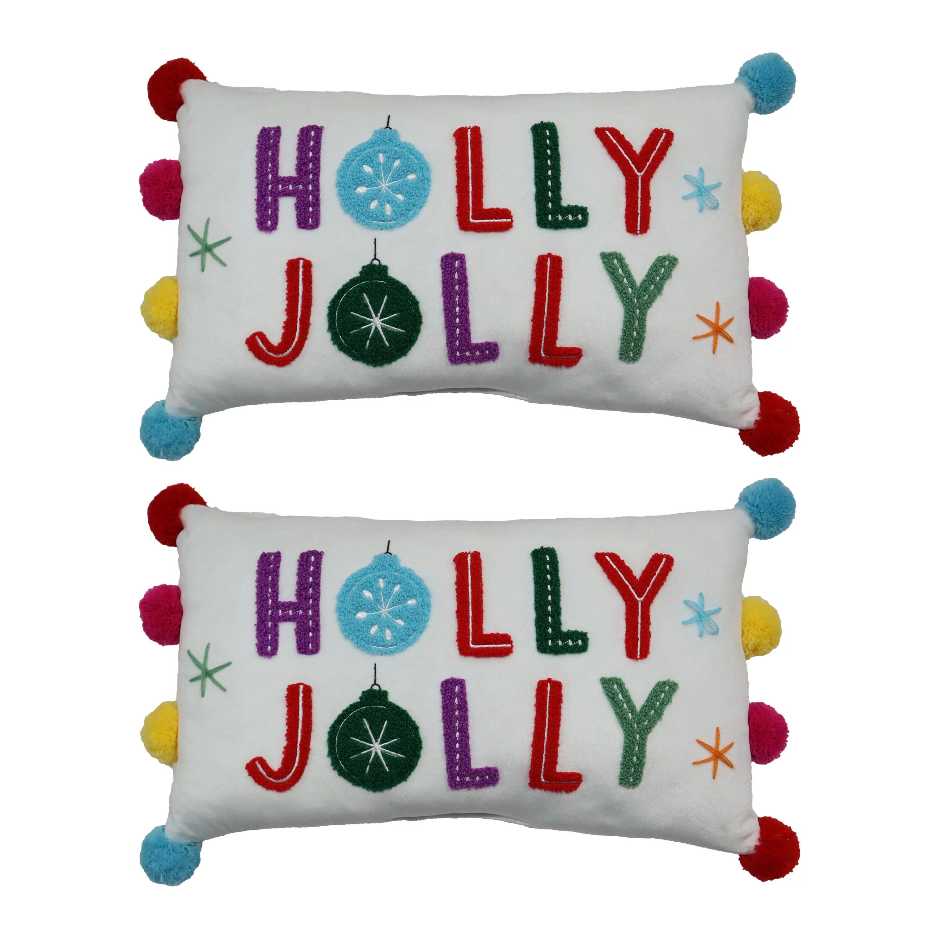 Holiday Time Holly Jolly Lumbar Christmas Decorative Pillows, 9x16inch, 2 Count Per Pack | Walmart (US)