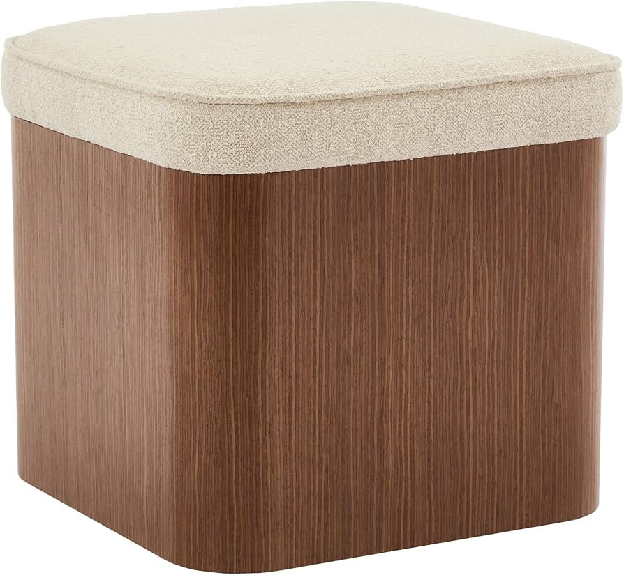 Square Ottoman with Storage, Small Pouf Ottoman Cube Vanity Stool, Upholstered Foot Rest for Read... | Amazon (US)