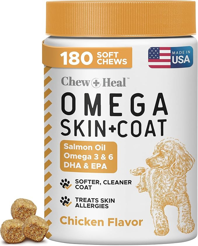 Omega 3 for Dogs - 180 Soft Chew Omega Treats for Skin and Coat - Fish Oil Blend of Essential Fat... | Amazon (US)