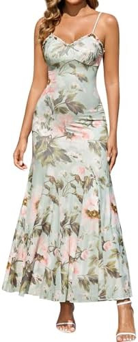 EYNMIN Floral Maxi Dress Lace Spaghetti Strap Flowy Ruffle Long Sundress 2026 Spring Summer Weddi... | Amazon (US)
