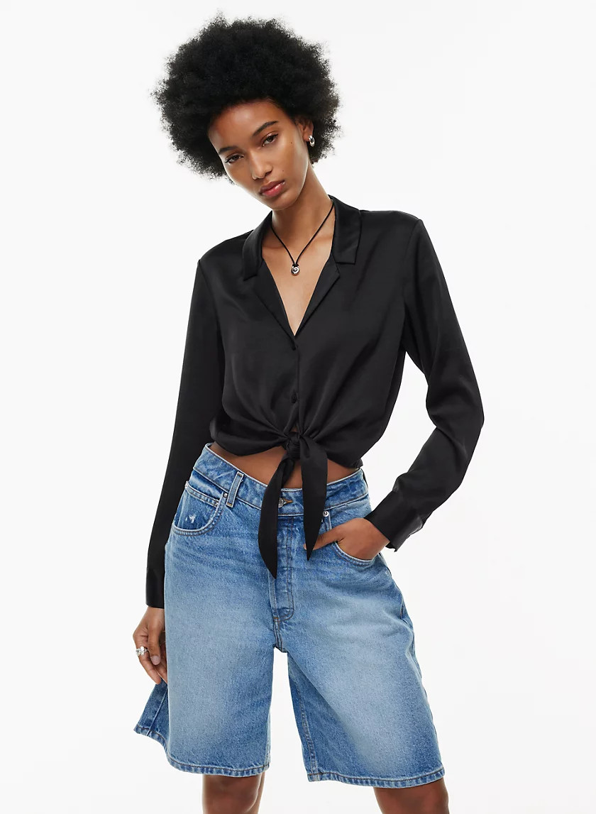 TIE-FRONT SATIN BLOUSE | Aritzia