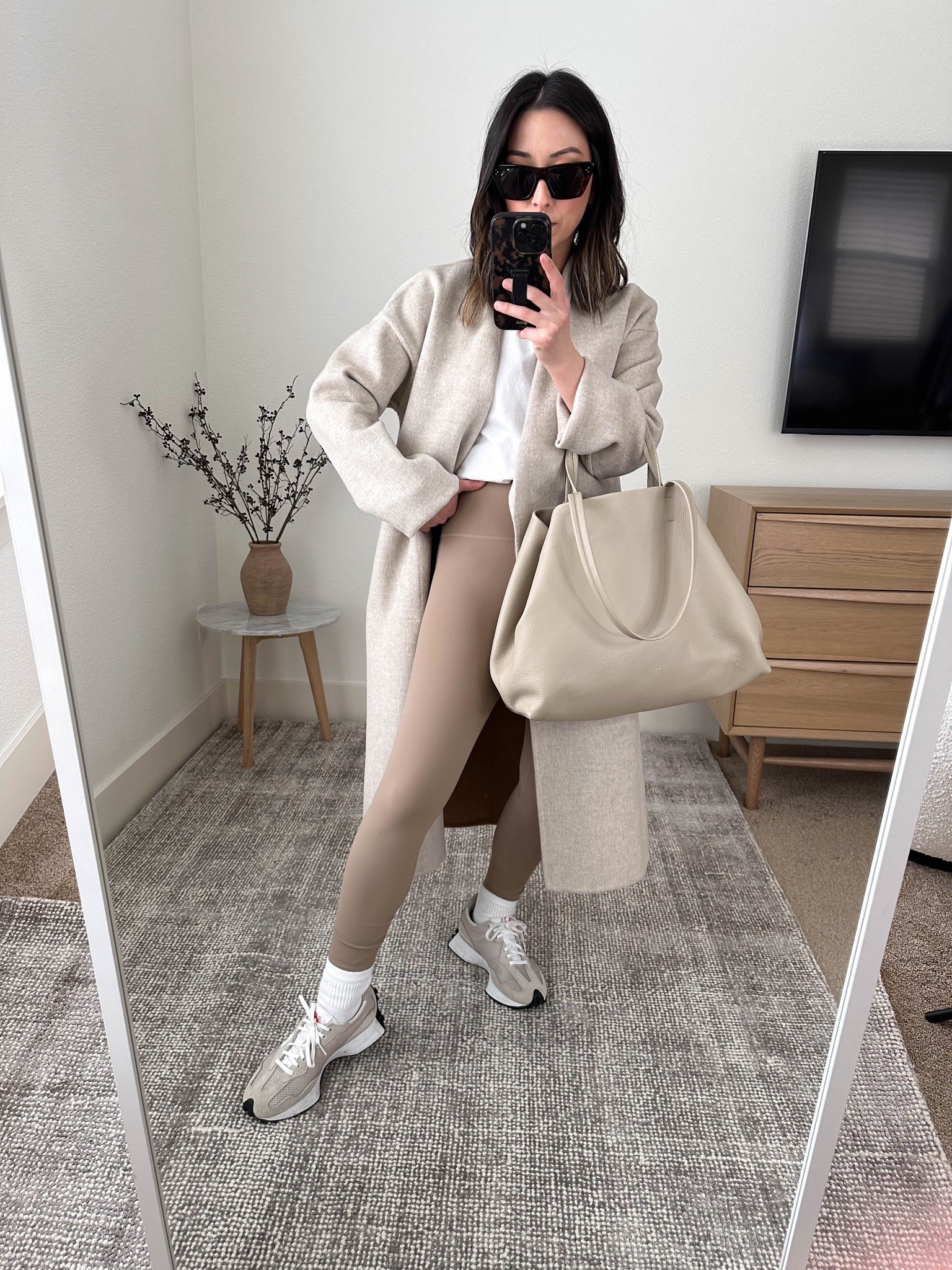 School drop-off ideas. Mom-on-duty outfits. Coat is old Eileen Fisher. Can’t really find too may similar options. 

Coat - Eileen Fisher xxs
Tee - Everlane medium
Leggings - Amazon xs
Sneakers - New Balance 327 6 women’s. 
Tote - Everlane Stone 
Sunglasses - Celine 

Petite Style, Neutral outfit, capsule wardrobe, minimal style, street style outfits, Affordable fashion, Spring fashion, Spring outfit,

#LTKitbag #LTKstyletip #LTKshoecrush