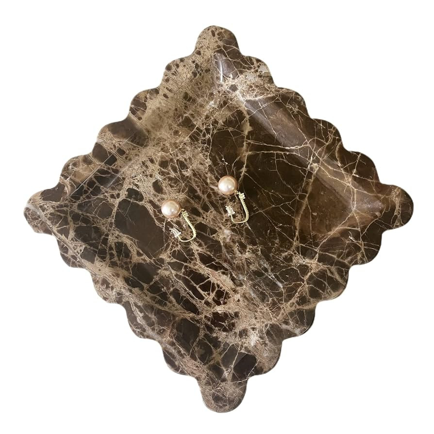 Vintage Natural Marble Tray Small Ornaments Scalloped Tray Handmade Storage Dish for Counter, Van... | Amazon (US)