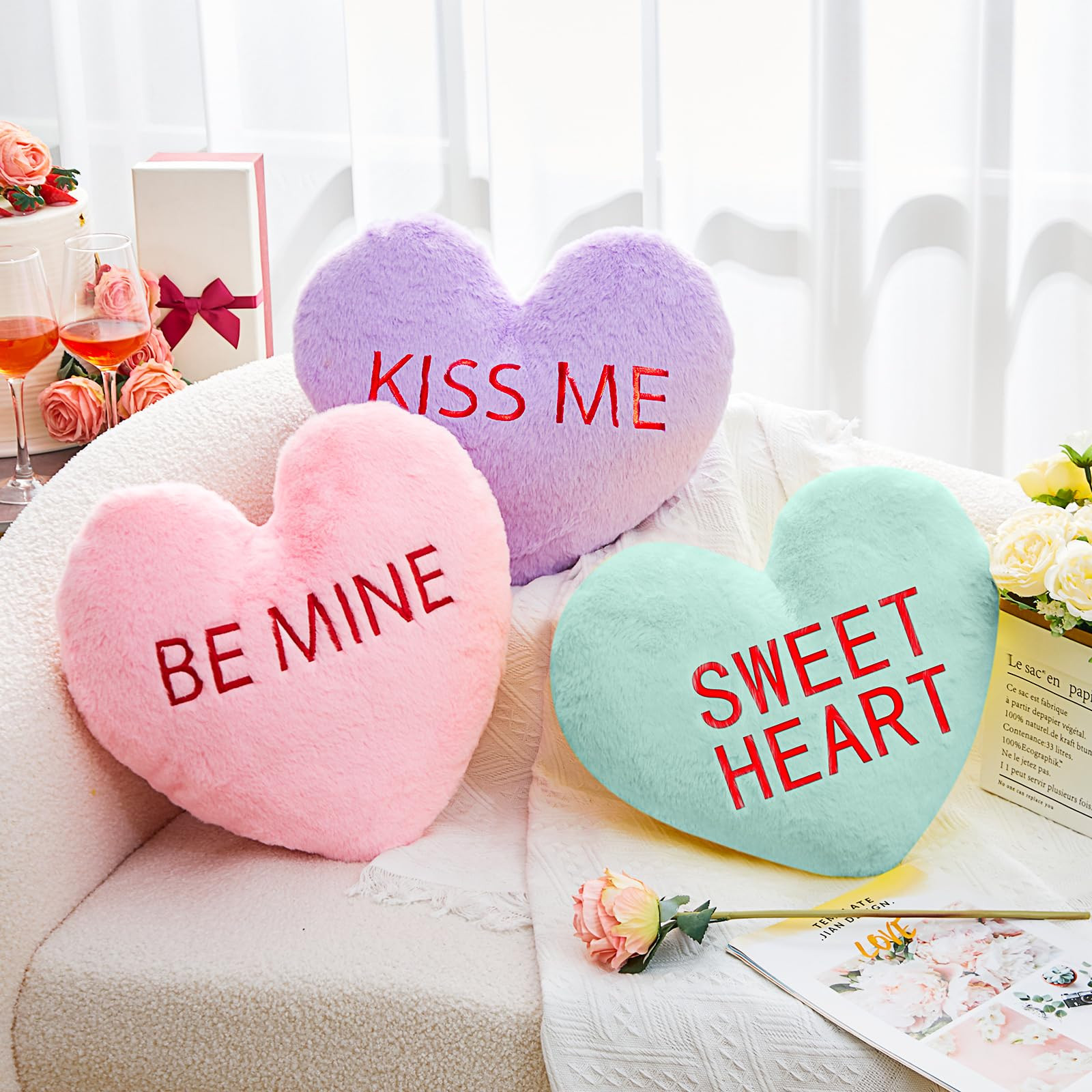 3 Pack Valentine's Day Conversation Heart Pillow Plush Heart Shaped Pillow 3D Fluffy Cushion Cute... | Amazon (US)