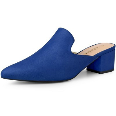 BLISSFUL STEP Women's Faux Suede Slip-on Pointed Toe Chunky Heels Slide Mules Royal Blue 10 | Target