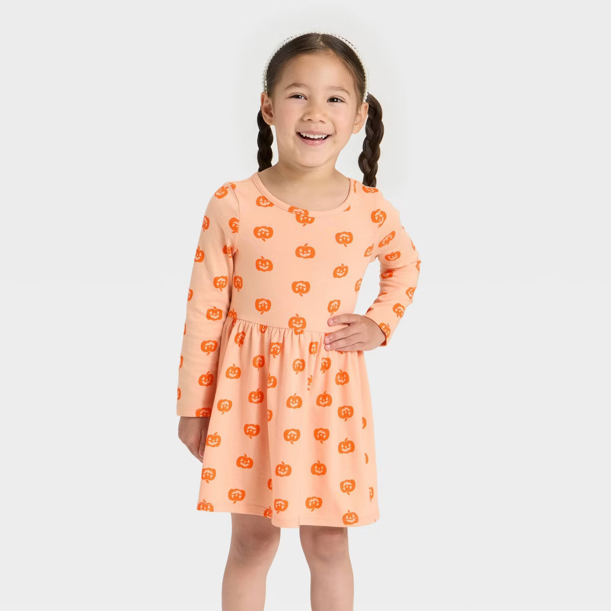 Toddler Girls' Long Sleeve Halloween Pumpkin Dress - Cat & Jack™ Orange | Target