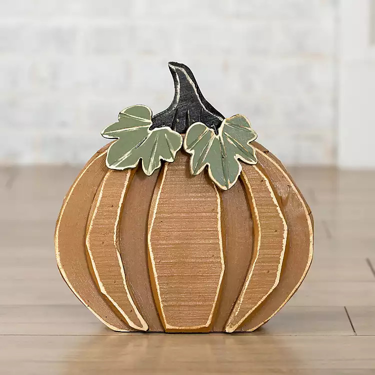 Mustard Wooden Pumpkin Statue, 14.3 in. | Kirkland's Home