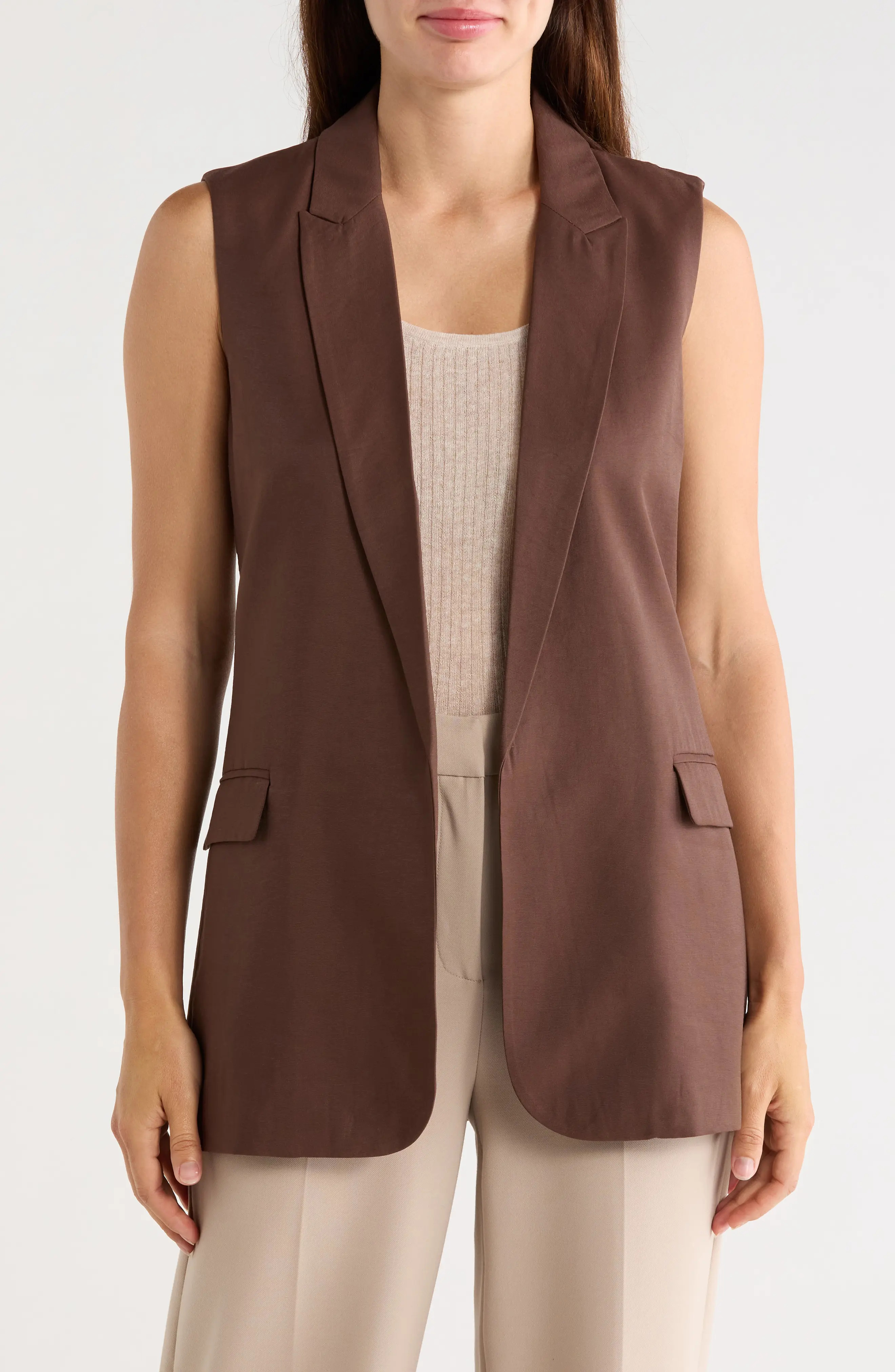 T Tahari Textured Peak Lapel Vest in Cocoa Bean at Nordstrom Rack, Size Small | Nordstrom Rack