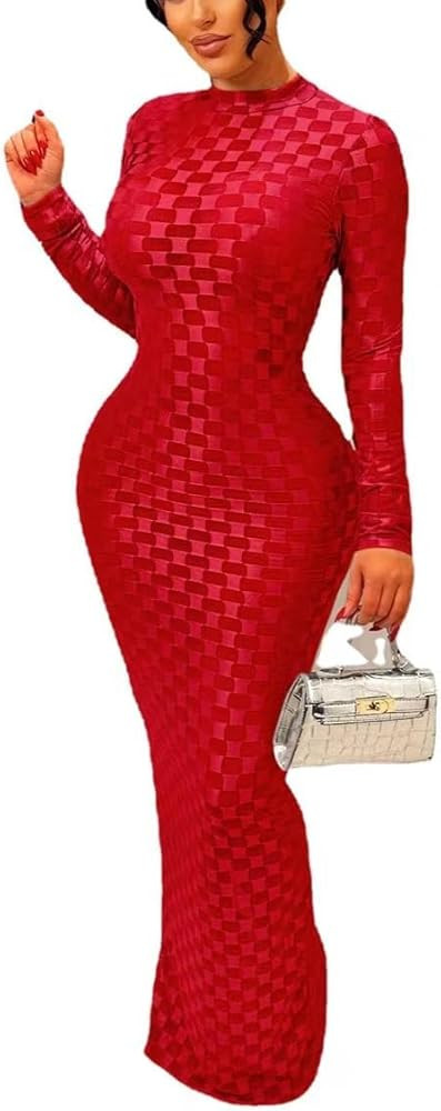 Women's Casual Turtleneck Long Sleeve Elegant Long Dress Lounge Mesh Bodycon Maxi Party Dresses | Amazon (US)