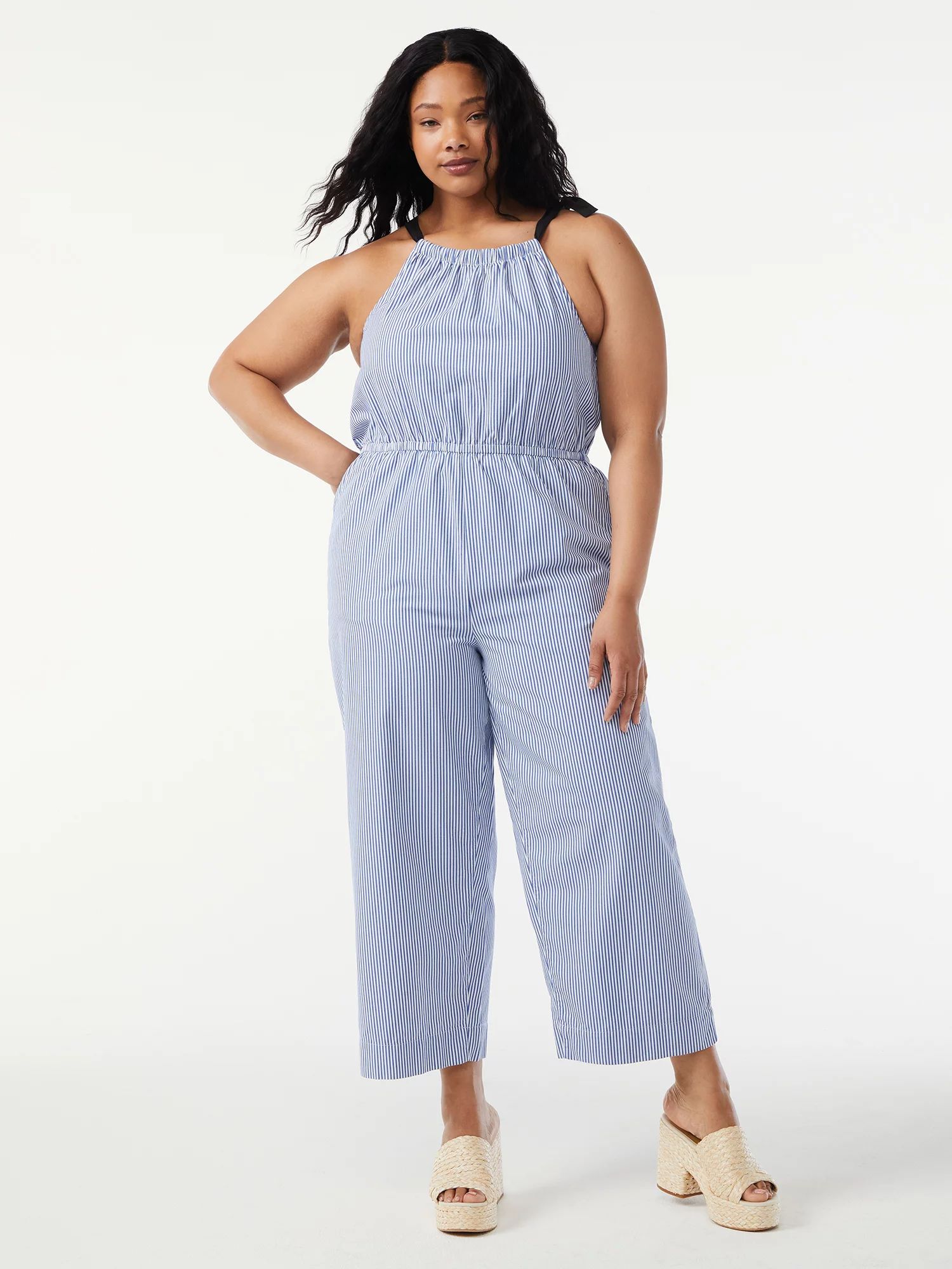 Free Assembly Women's Sleeveless Tie Neck Jumpsuit - Walmart.com | Walmart (US)