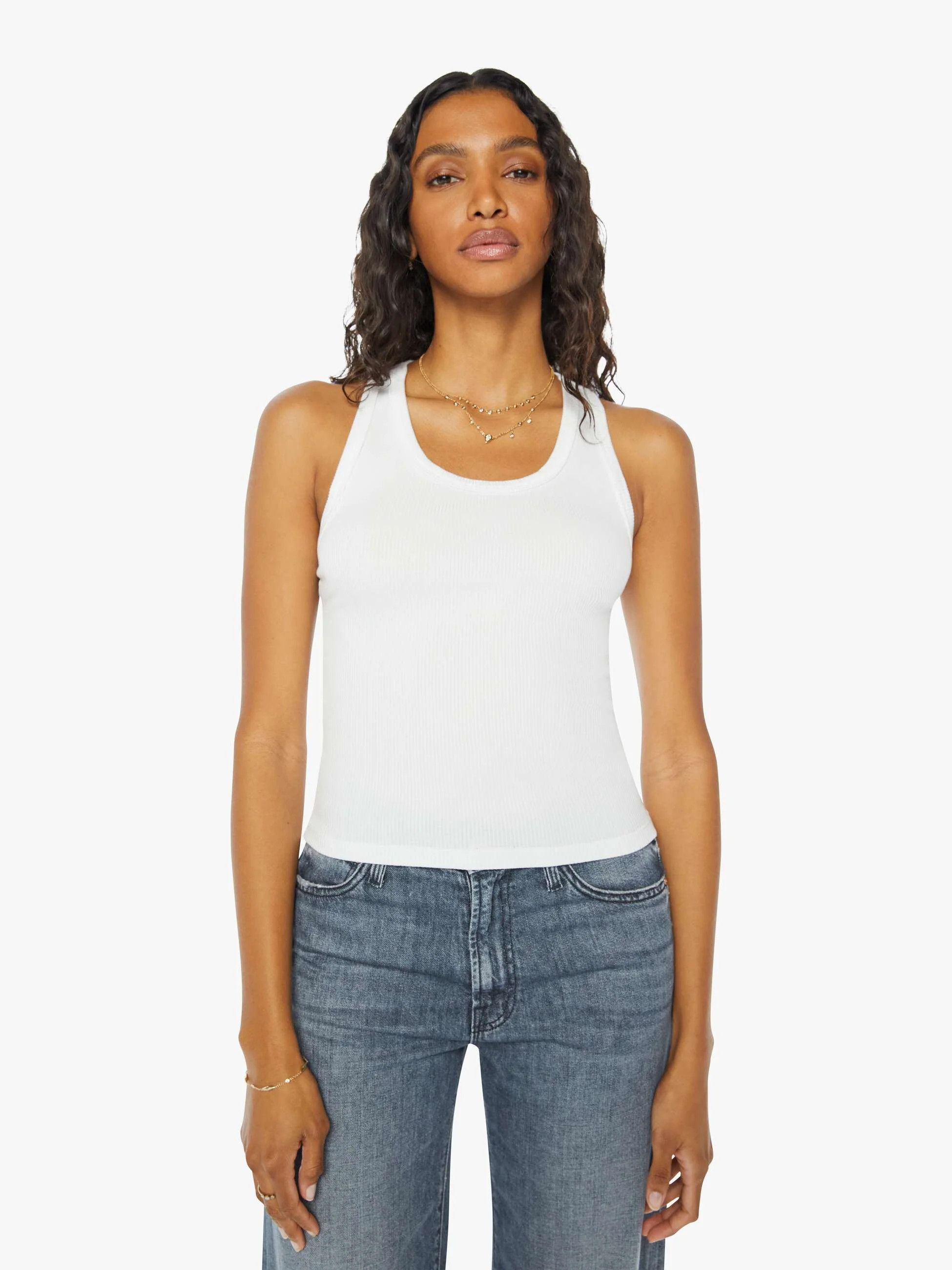 SPRWMN Rib Fitted Scooped Tank - White | Mother Denim