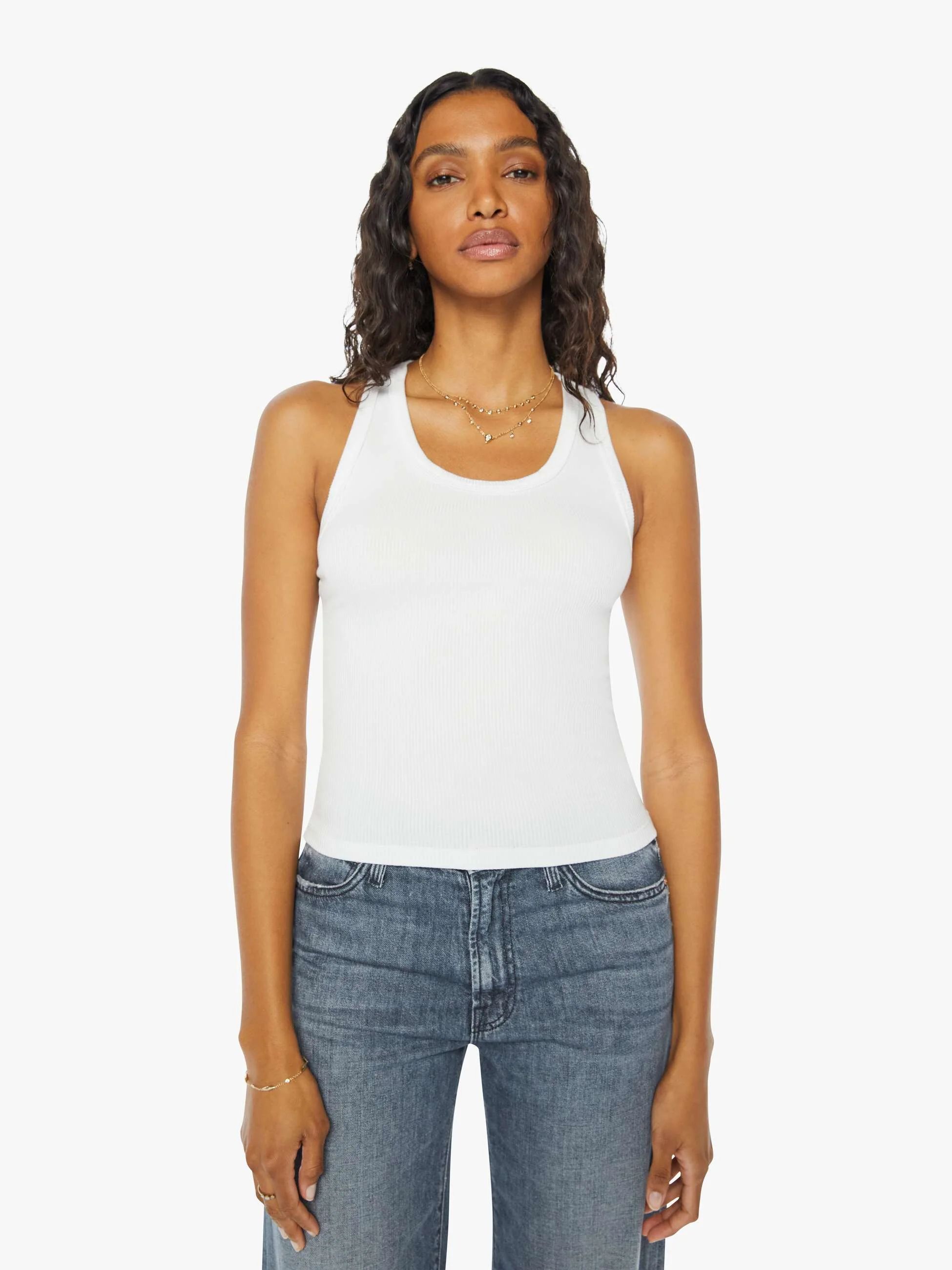 SPRWMN RIB FITTED SCOOPED TANK WHITE | Mother Denim