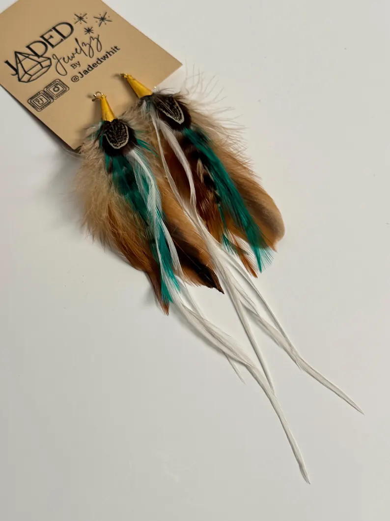 Handmade Brown & Turquoise Feather Earrings - \u201cSaddle Up\u201d | Etsy (Global)