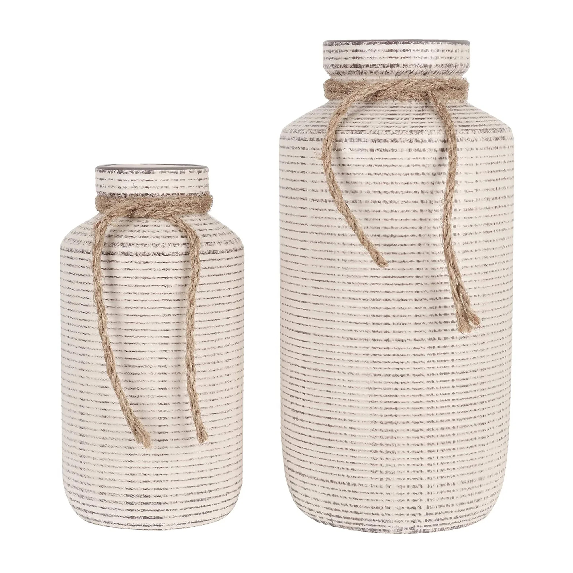 TERESA'S COLLECTIONS Beige Rustic Farmhouse Ceramic Decorative Vases for Home Decor, Set of 2, 7.... | Walmart (US)