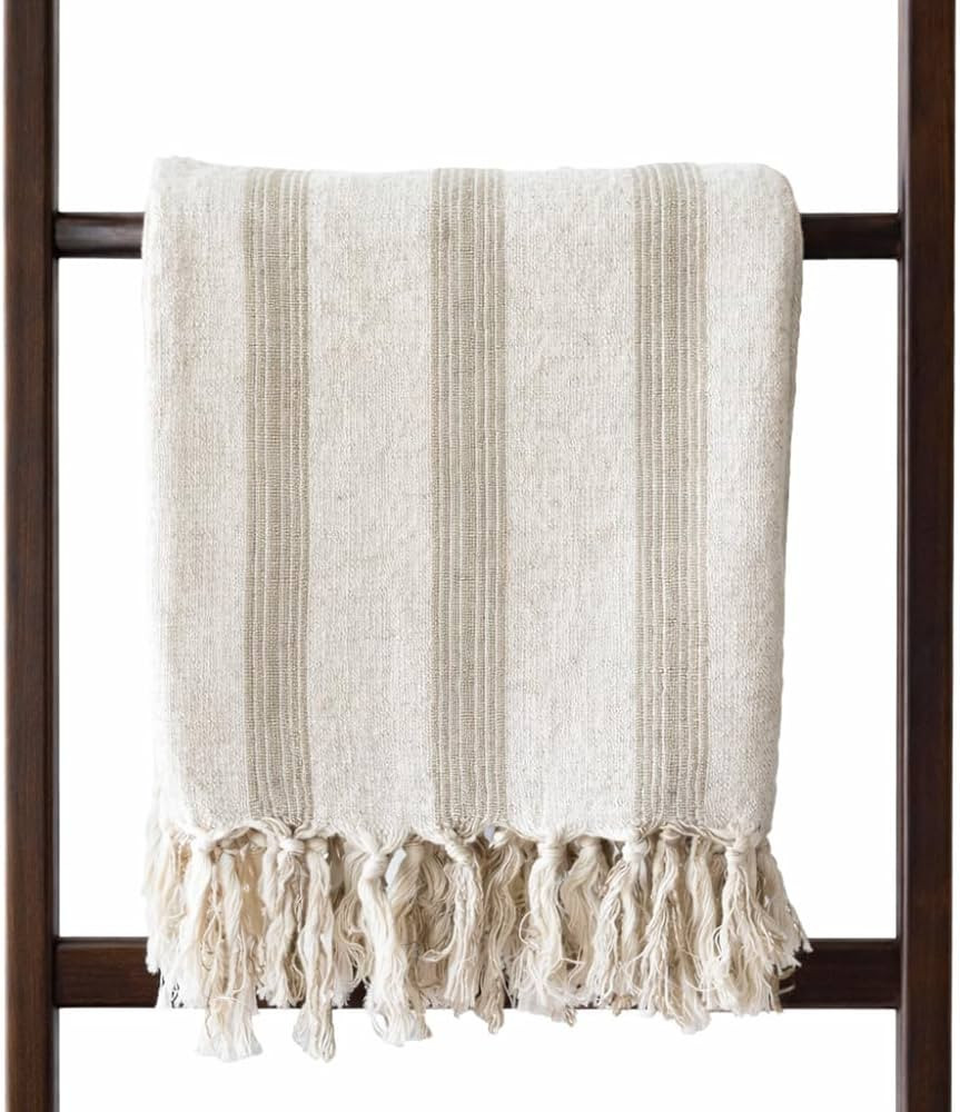 Beach Blanket Throw, Lightweight Bath Towel, Cotton Linen Turkish Towel, Striped Picnic Throw, Cr... | Amazon (US)