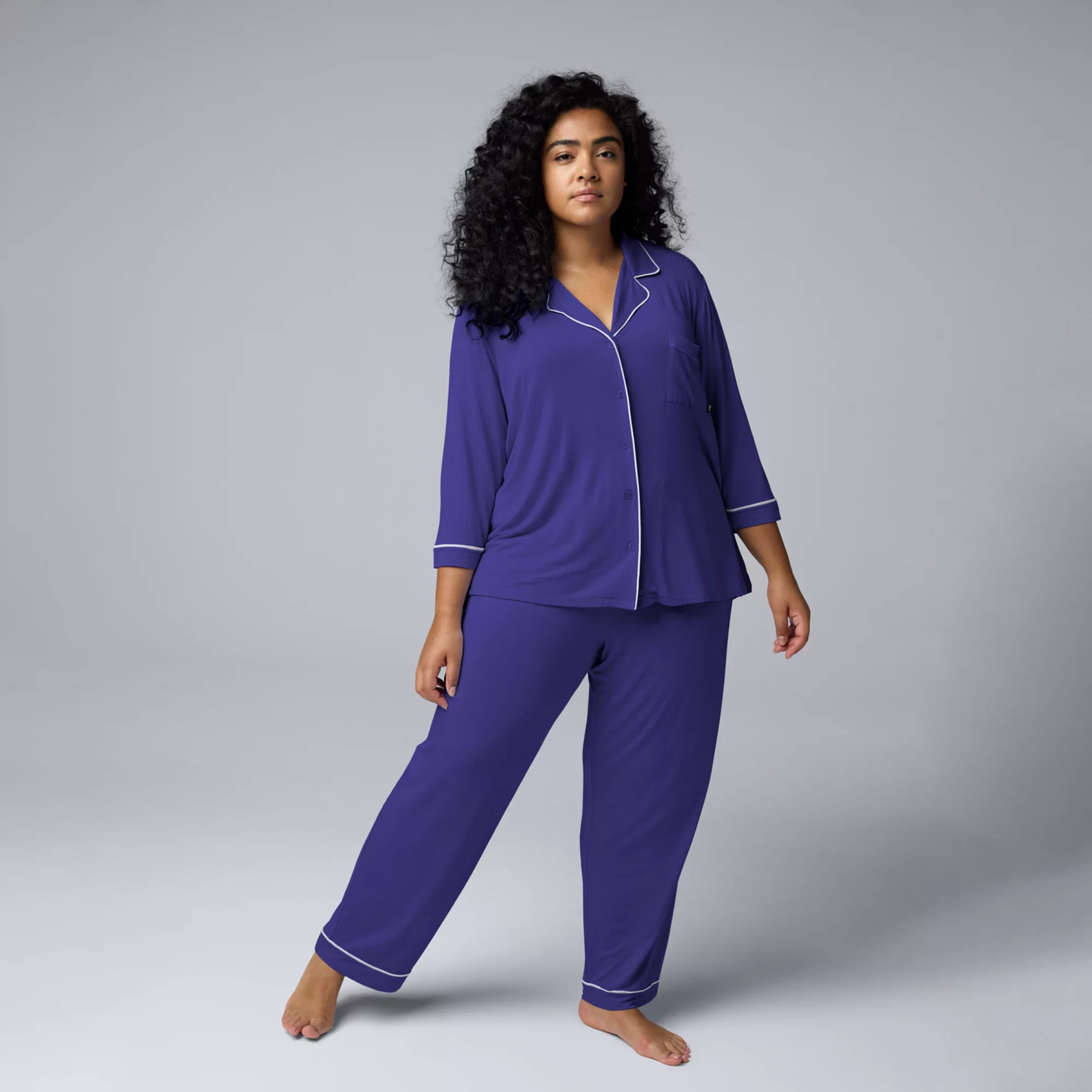 Plus Size Women's Simply Vera Vera Wang Basic Luxury Notch Pajama Set | Kohl's