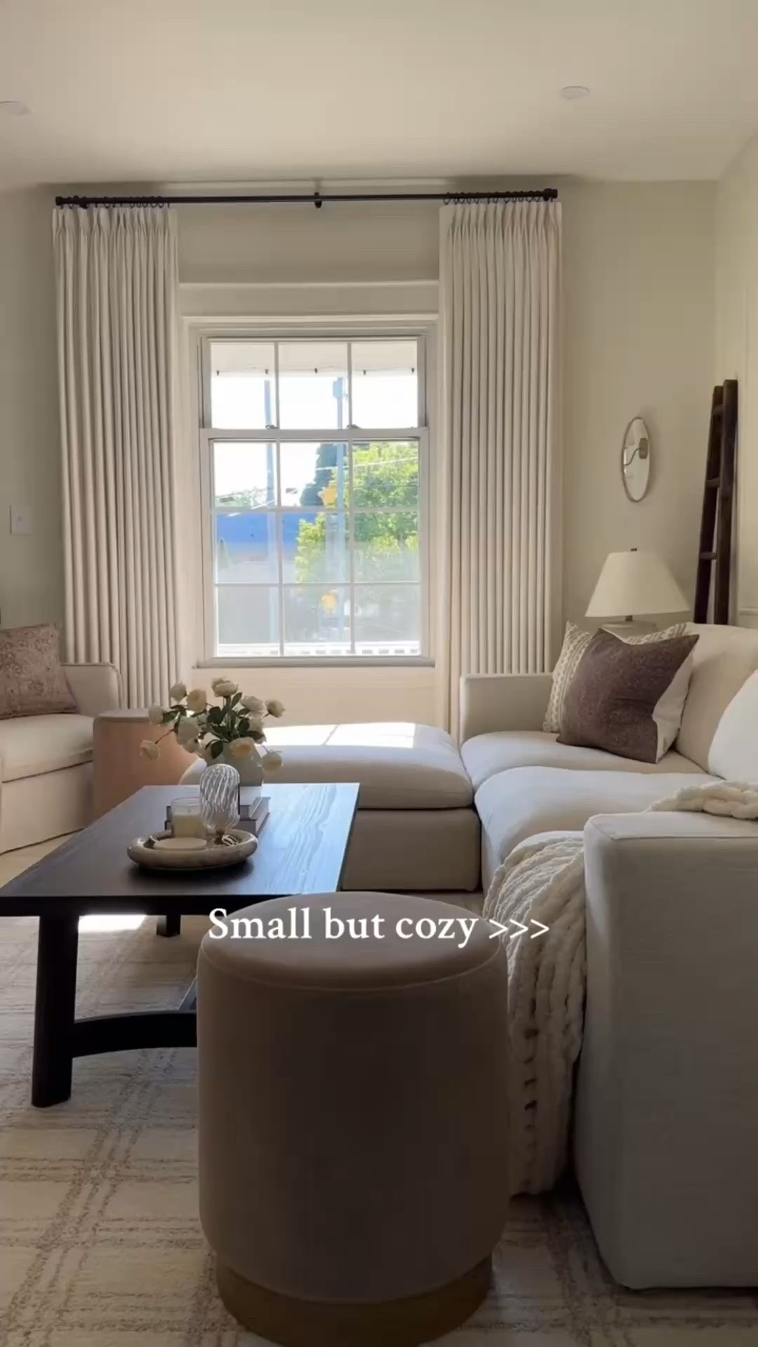 Small living room inspo 💓 Coffee table, rug, sectional, pillow covers, chunky knit, curtains, accent chair, ottoman

#LTKHome #LTKSaleAlert