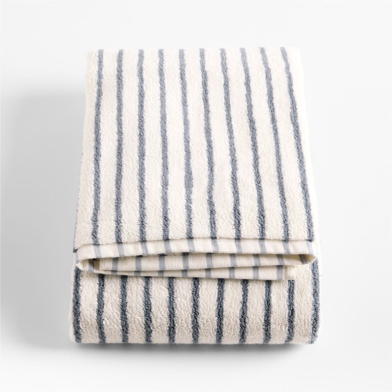Organic Turkish Cotton Pampas Ivory and Evening Blue Stripe Bath Towel + Reviews | Crate & Barrel | Crate & Barrel