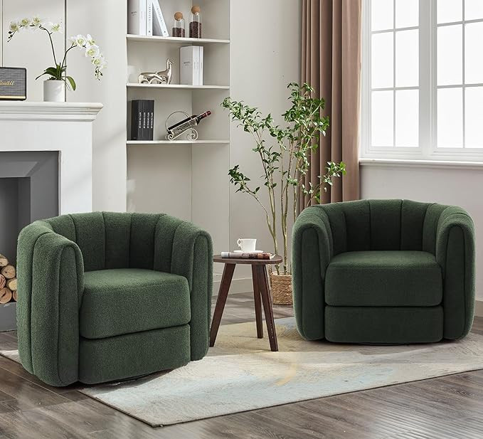 Swivel Accent Chair Set of 2, Comfy Upholstered Barrel Armchair for Living Room, Green and Green | Amazon (US)
