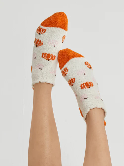 Shiraleah Pumpkin Home Socks, Ivory | Shiraleah