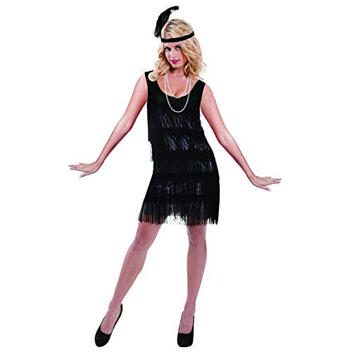 Leadtex Women's 1920s Fringed Flapper Dresses Costume Dress with Feather Headband,Beaded Necklace Black 8-10 | Amazon (US)