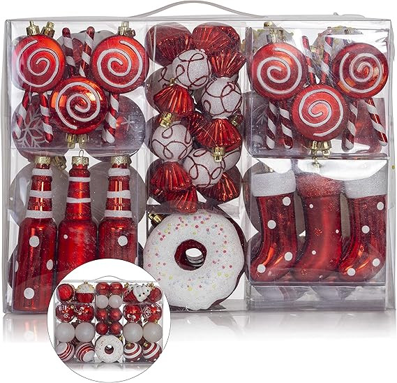 R N' D Toys Candycane Ornament Set – Christmas Candy Cane Shatterproof Balls and Hanging Orname... | Amazon (US)