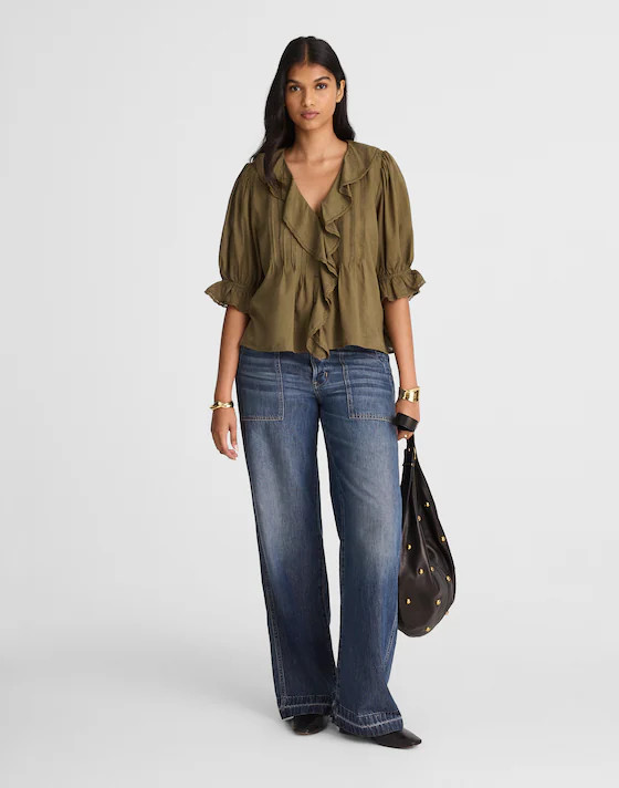 Pintucked Ruffled Puff-Sleeve Top | Madewell