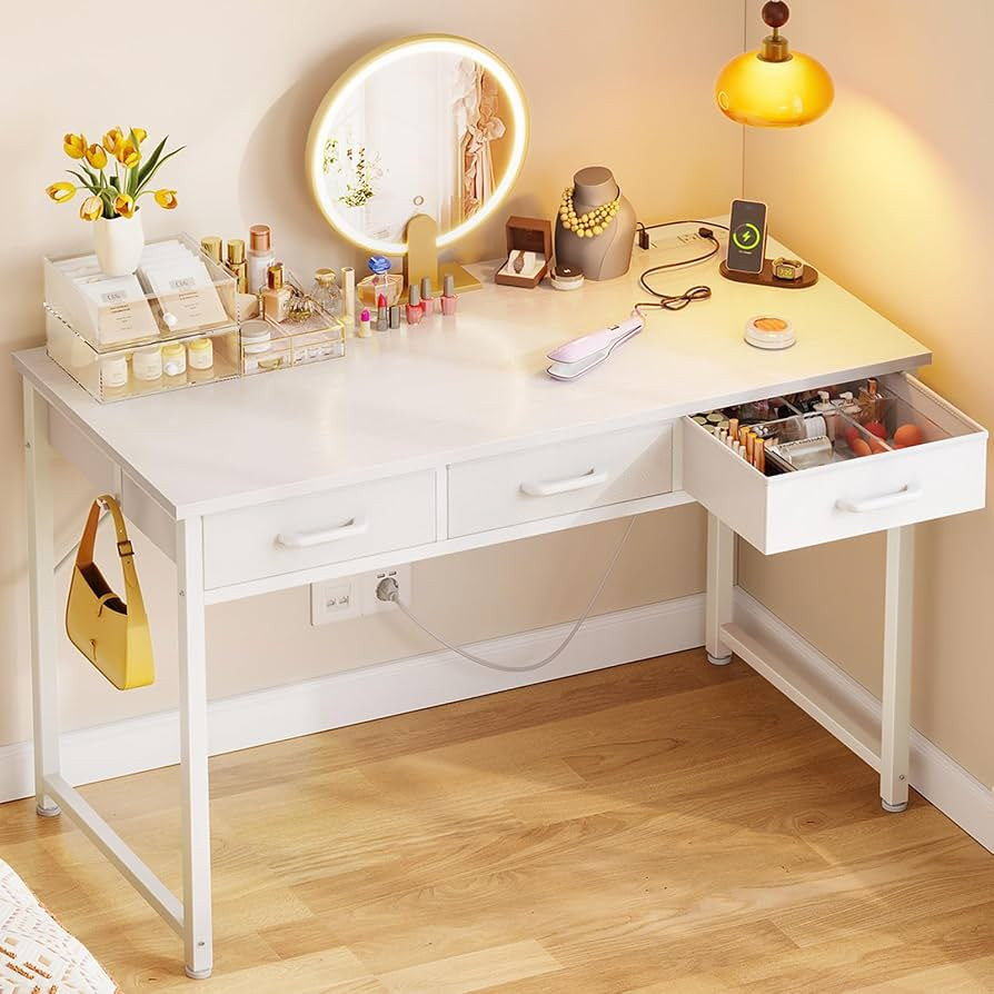 AODK 48" Small Vanity Desk No Mirror with Drawers & Power Outlet, Makeup Vanity Table for Bedroom... | Amazon (US)