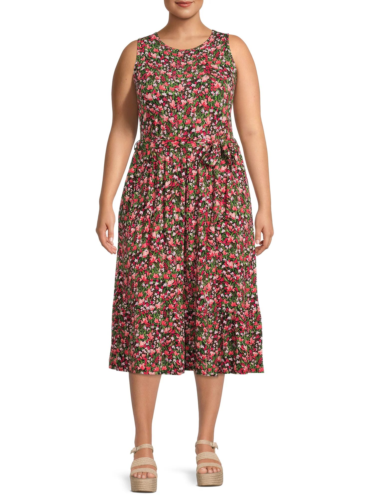 Terra & Sky Women's Plus Size Belted Knit Tank Dress | Walmart (US)