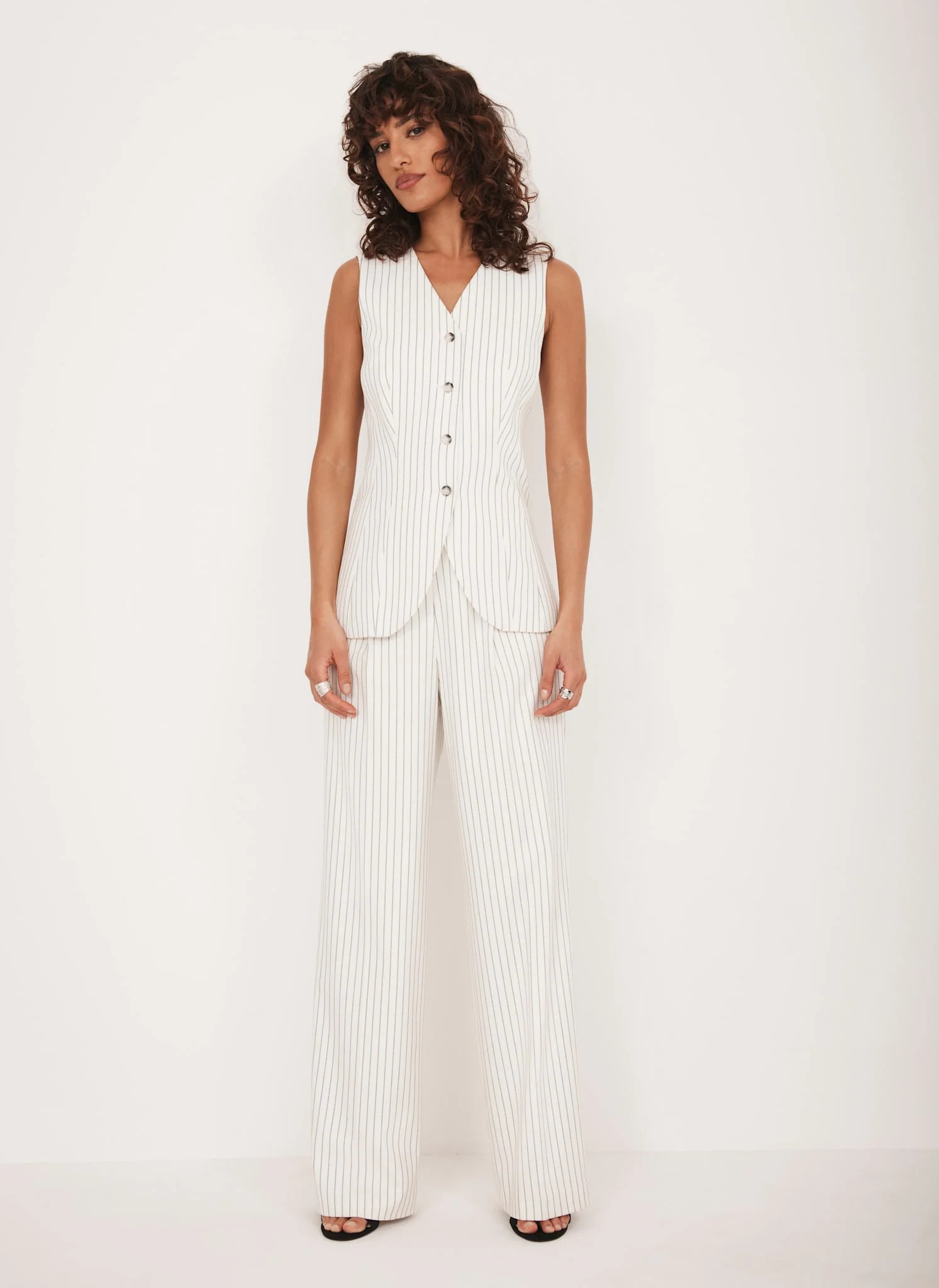 White Pinstripe Waistcoat | Mint Velvet