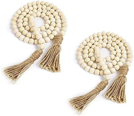 TIMEYARD Wood Bead Garland 4.75ft Set of 2 Farmhouse Rustic Country Beads Holiday Decoration Wall... | Amazon (US)