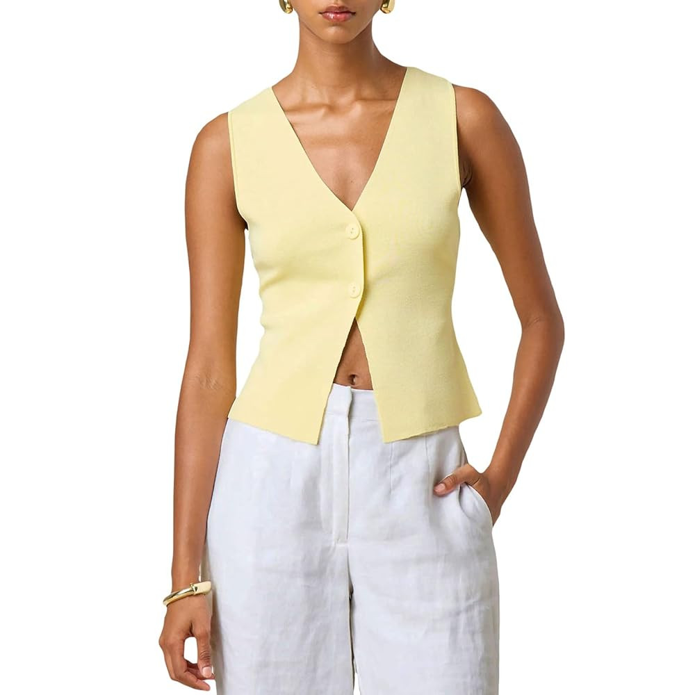 Womens V Neck Sweater Vest Sleeveless Button Down Knitted Tank Tops Trendy Going Out Cardigan Top... | Amazon (US)