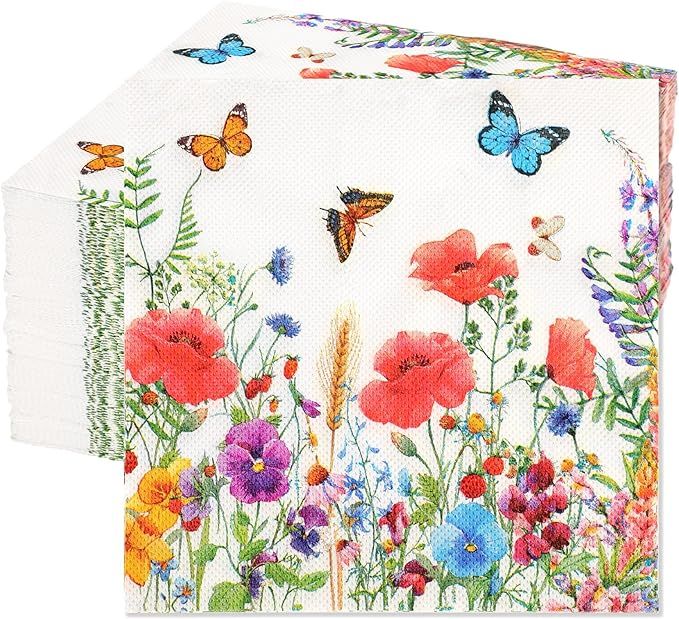 JULMELON 100 Spring Flower Lunch Napkins Disposable Spring Flower Butterfly Decorative Napkins Fl... | Amazon (US)