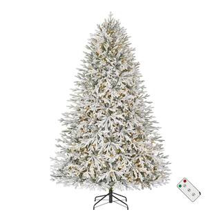 7.5 ft. Pre-Lit LED Kenwood Fraser Fir Flocked Artificial Christmas Tree | The Home Depot