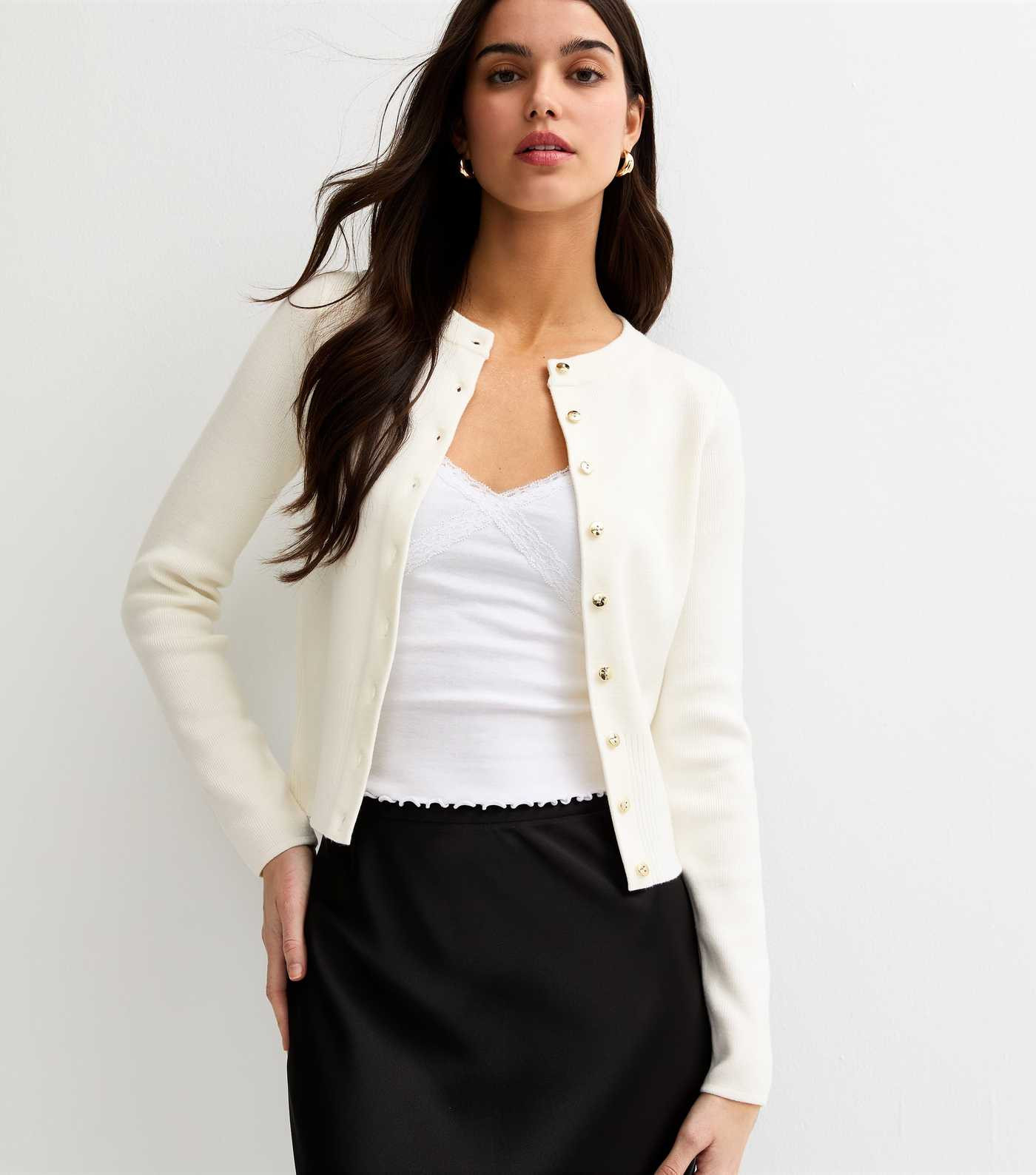 Off White Compact Knit Crew Neck Cardigan | New Look | New Look (UK)