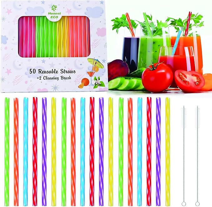 Sturdy Plastic Straws Short Stir Sticks Reusable Drinking Straws with 2 Straw Cleaners for Kids c... | Amazon (US)