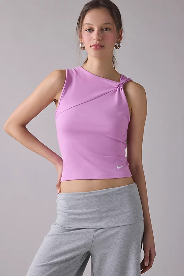 Nike One Dri-FIT Asymmetric Twist Tank Top in Light Magenta/White, Women's at Urban Outfitters | Urban Outfitters (US and RoW)