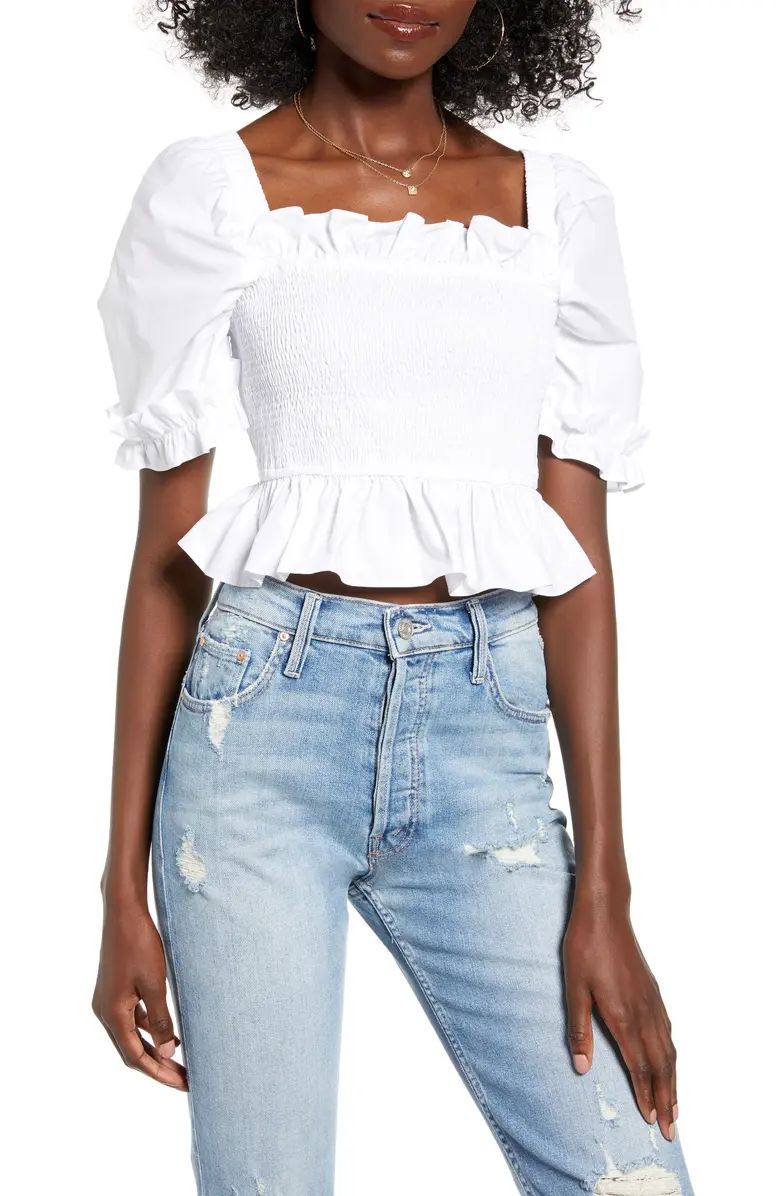 Smocked Cotton Blend Blouse | Nordstrom