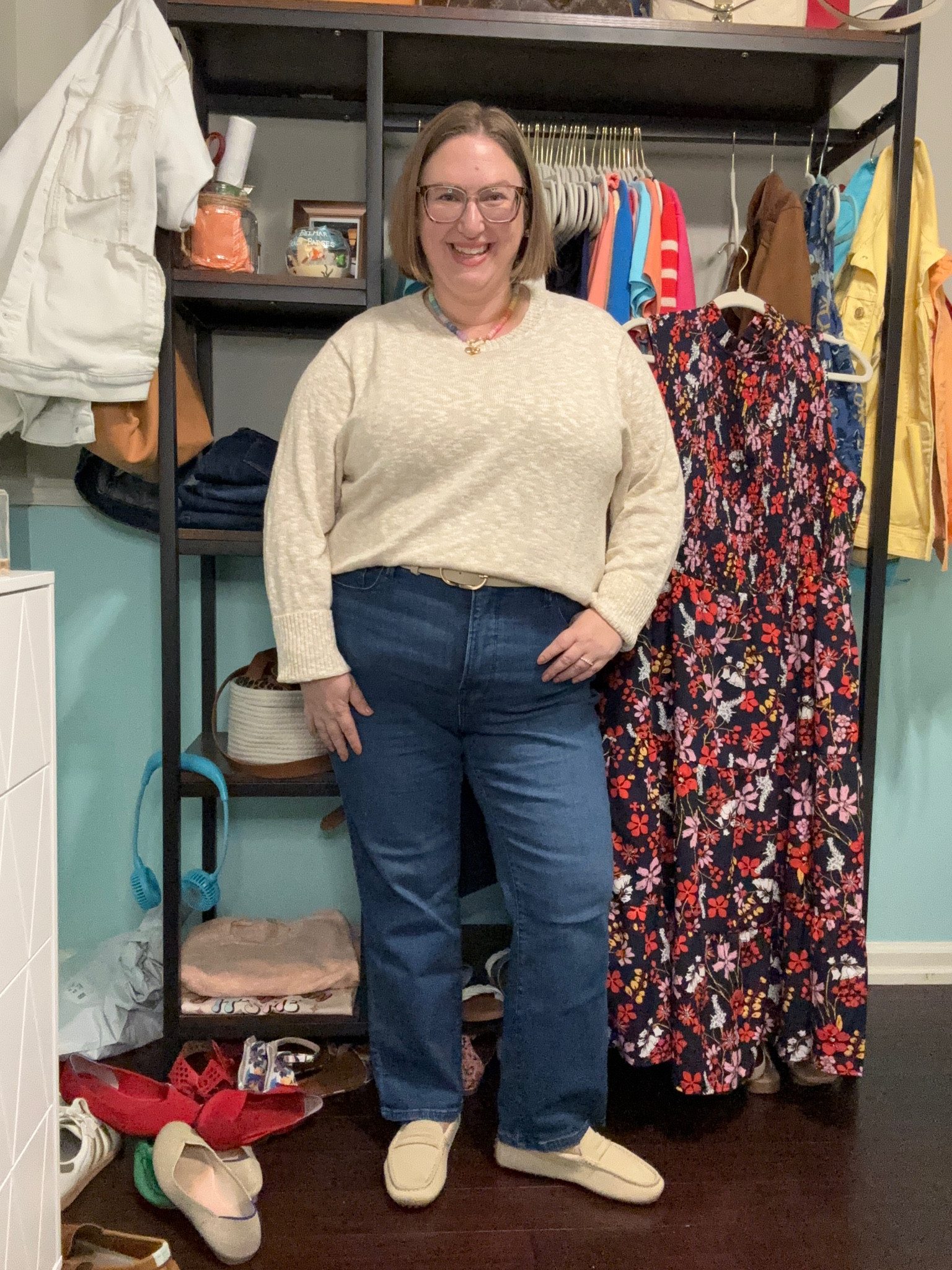 This is the beach sweater from JCrew Factory,  but it’s sold out. I linked a few others that are great for right now!

Jeans are Good American. Wearing 18 P. 

Love my Rothy’s - I size up half  

#LTKShoeCrush #LTKPlusSize #LTKMidsize